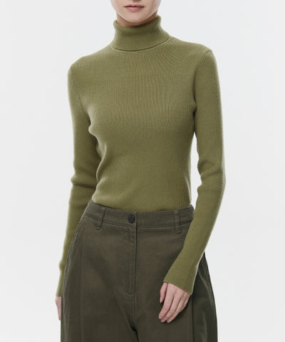 MUSINSA STANDARD WOMAN Women's Ribbed Slim Turtleneck Knit Light Moss