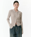 MUSINSA STANDARD WOMAN MUSINSA STANDARD WOMAN Women's Ribbed Slim Collared Cardigan (Light Beige)