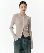 MUSINSA STANDARD WOMAN MUSINSA STANDARD WOMAN Women's Ribbed Slim Collared Cardigan (Light Beige)