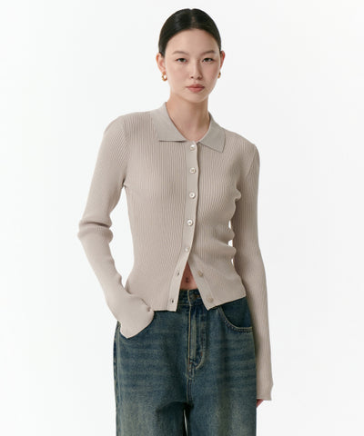 MUSINSA STANDARD WOMAN Women's Ribbed Slim Collared Cardigan (Light Beige)