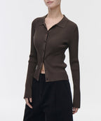 MUSINSA STANDARD WOMAN MUSINSA STANDARD WOMAN Women's Ribbed Slim Collared Cardigan [Brown]