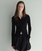 MUSINSA STANDARD WOMAN MUSINSA STANDARD WOMAN Women's Ribbed Slim Collared Cardigan (Black)