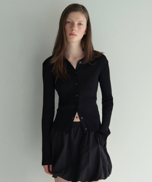 MUSINSA STANDARD WOMAN MUSINSA STANDARD WOMAN Women's Ribbed Slim Collared Cardigan (Black)