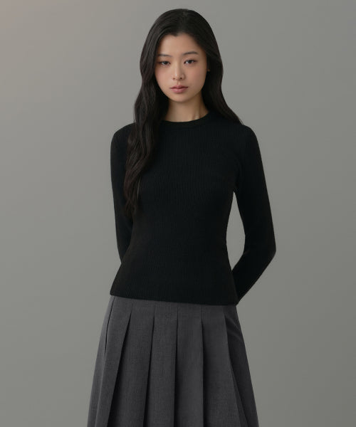 MUSINSA STANDARD WOMAN MUSINSA STANDARD WOMAN Women's Ribbed Slim Crew Neck Knit [Black]