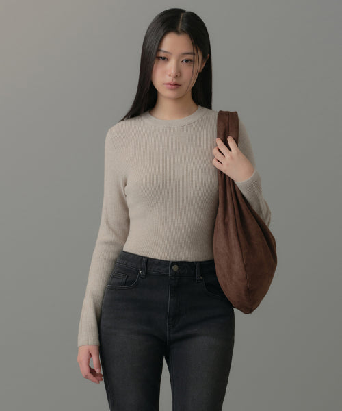 MUSINSA STANDARD WOMAN MUSINSA STANDARD WOMAN Women's Ribbed Slim Crew Neck Knit Light Beige