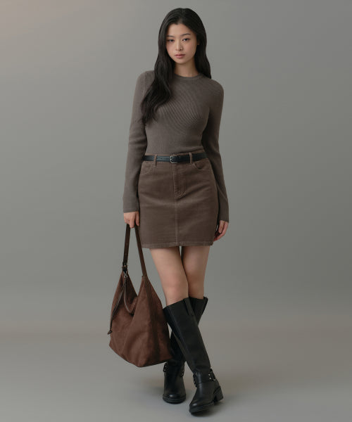 MUSINSA STANDARD WOMAN MUSINSA STANDARD WOMAN Women's Ribbed Slim Crew Neck Knit [Taupe]