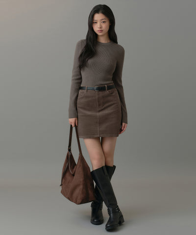 MUSINSA STANDARD WOMAN Women's Ribbed Slim Crew Neck Knit [Taupe]