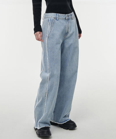 MUSINSA STANDARD WOMAN Women's Frey Side Wide Denim Pants [Light Indigo]