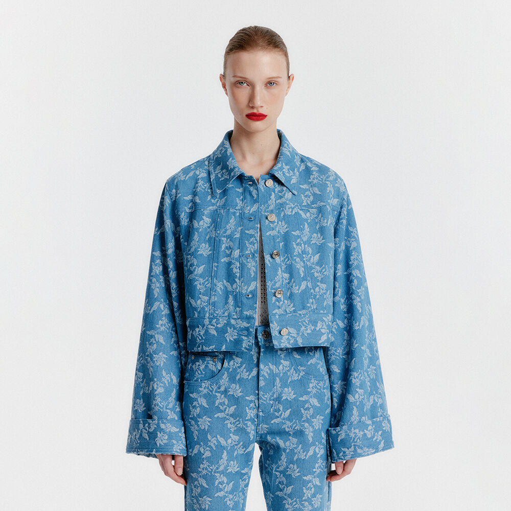 EENK YINI Cropped Denim Jacket - Blue
