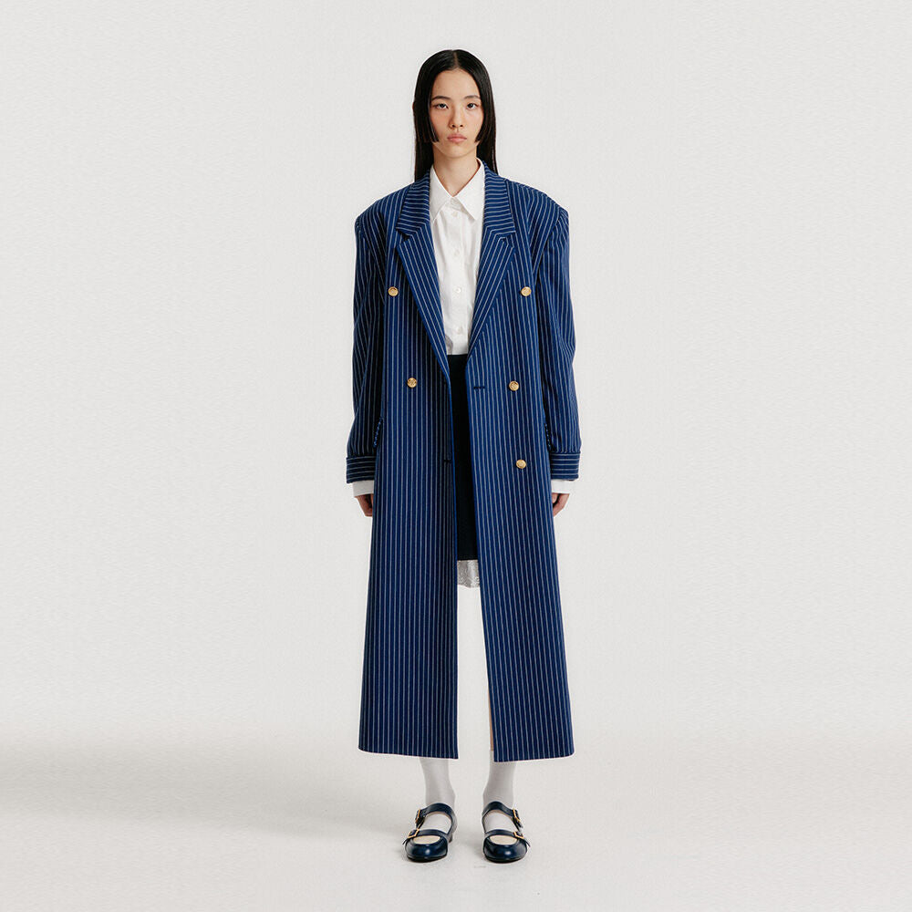 EENK EENK Long Coat Navy Stripe