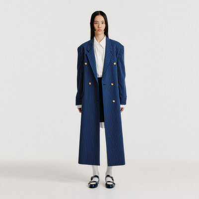 EENK Long Coat Navy Stripe