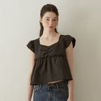 J'ASP Blossom Ribbon Crop Top (Black)