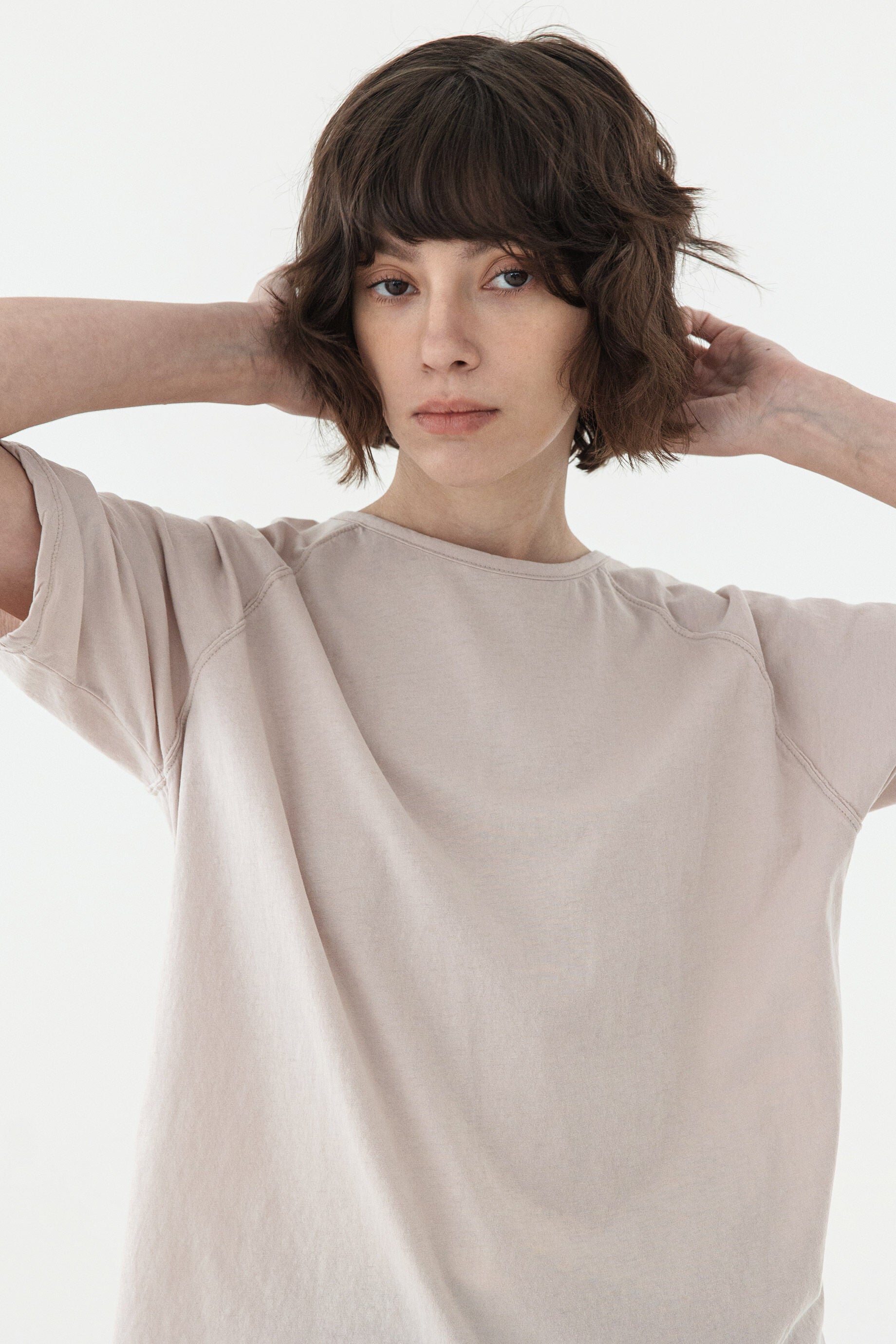 KOZNOK Maria Nagrang Layered Cotton Summer Women's Short Sleeve T-Shirt Inner Tee Indie Pink