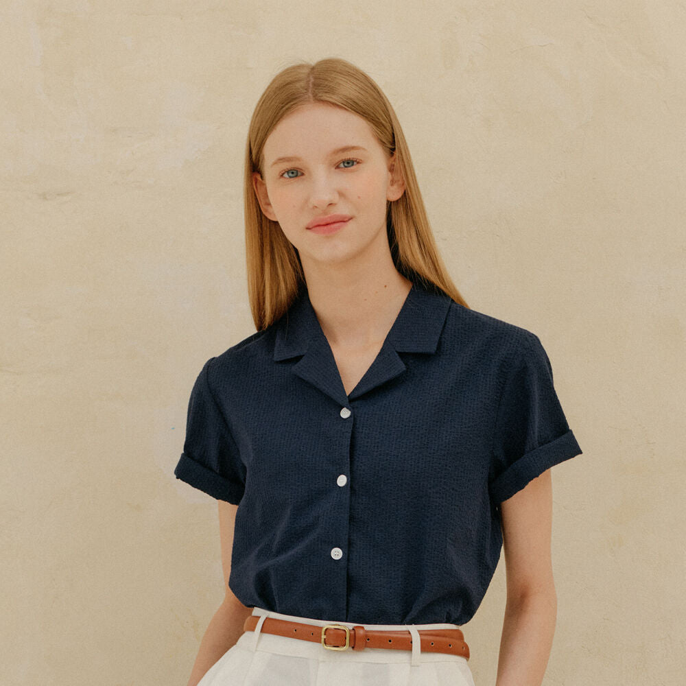 YUPPE SEERSUCKER COLLAR SHIRT_NAVY