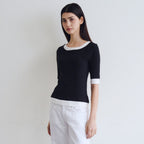 WAVE UNION Layered half sleeve top Black