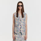 EENK YIVA Floral Buttoned Vest - Cream/Blue Multi