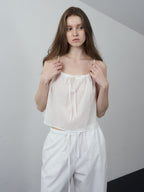 Fromwhere Crop Tie Top O/White