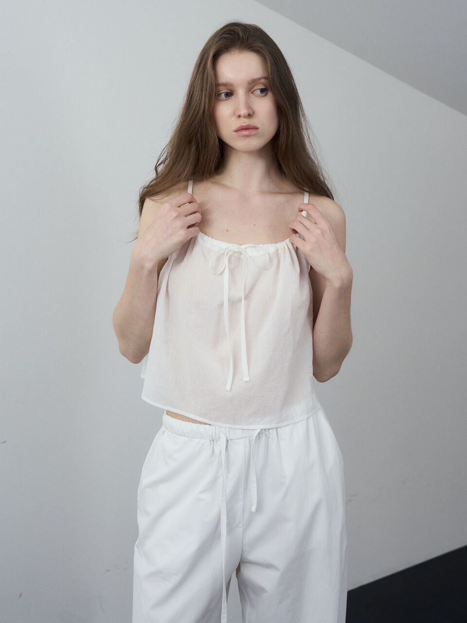 Fromwhere Crop Tie Top O/White