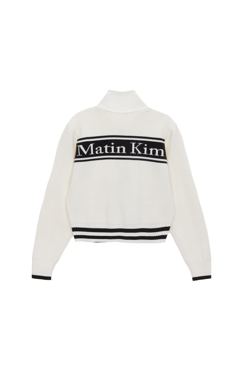 MATIN KIM MATIN KIM Spell Point Stripe Wool Blended Knit Cardigan in Ivory