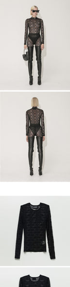HAN KJOBENHAVN (W) Han Copenhagen Lace Monogram Long Sleeve T-Shirt - Black (W-132203BK)