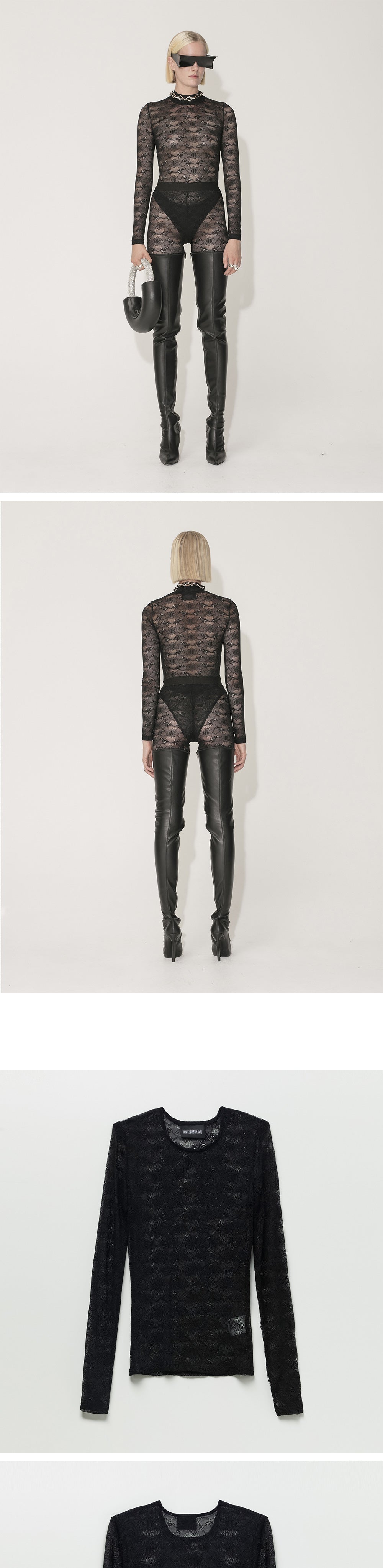 HAN KJOBENHAVN (W) Han Copenhagen Lace Monogram Long Sleeve T-Shirt - Black (W-132203BK)