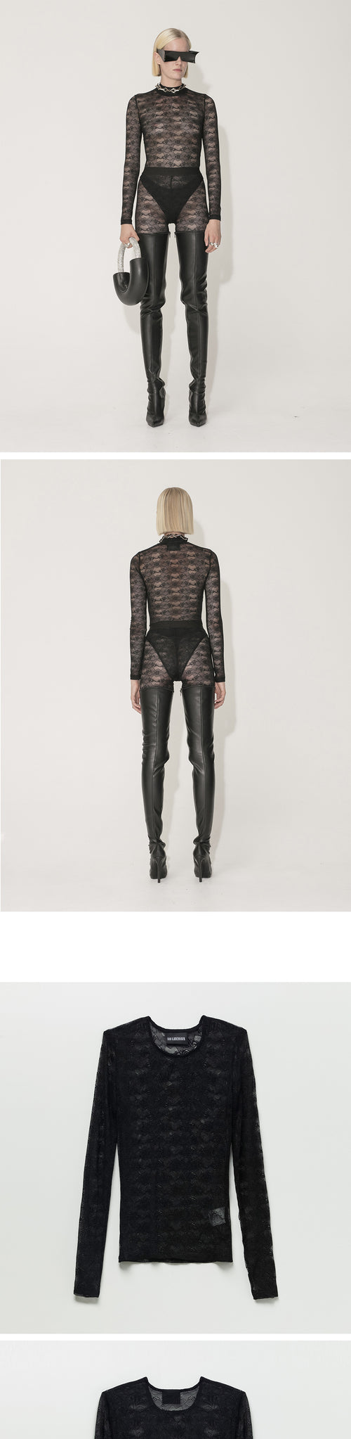 HAN KJOBENHAVN (W) Han Copenhagen Lace Monogram Long Sleeve T-Shirt - Black (W-132203BK)