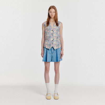 YECA Pleated Denim Shorts - Blue