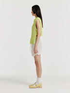 EENK YELT Cable Knit Collared Top - Yellow Green
