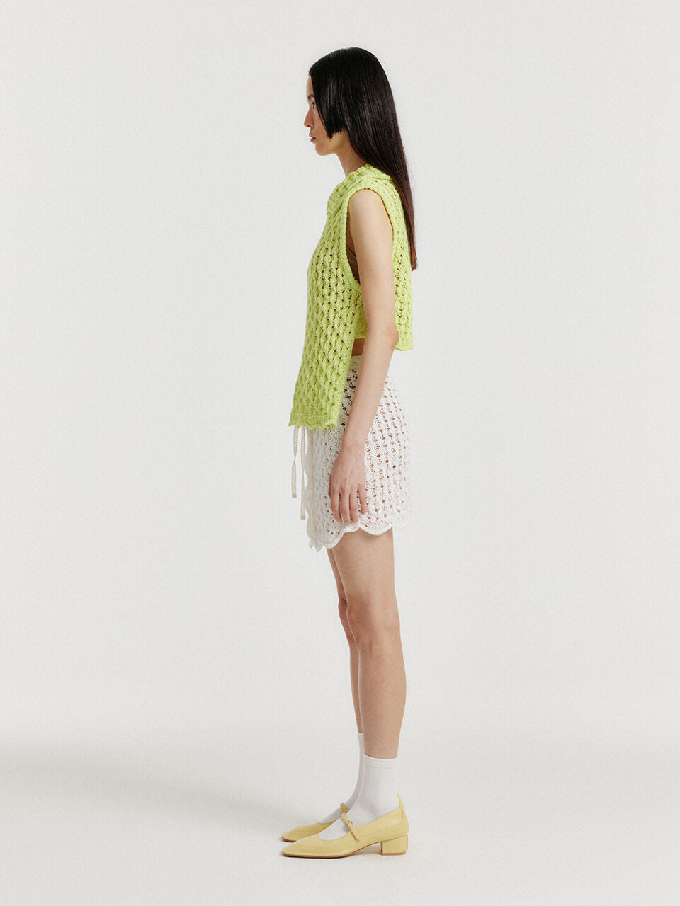 EENK YELT Cable Knit Collared Top - Yellow Green