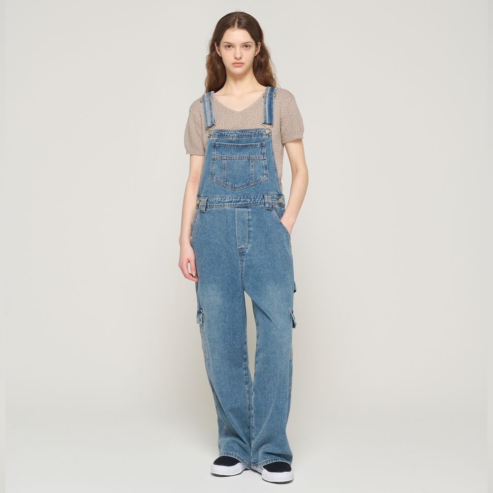 CARGOBROS CARGOBROS Denim Cargo Overall Pants (Medium Blue)