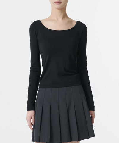 MUSINSA STANDARD WOMAN T-Shirt Slim Ballerina Long Sleeve [Black]