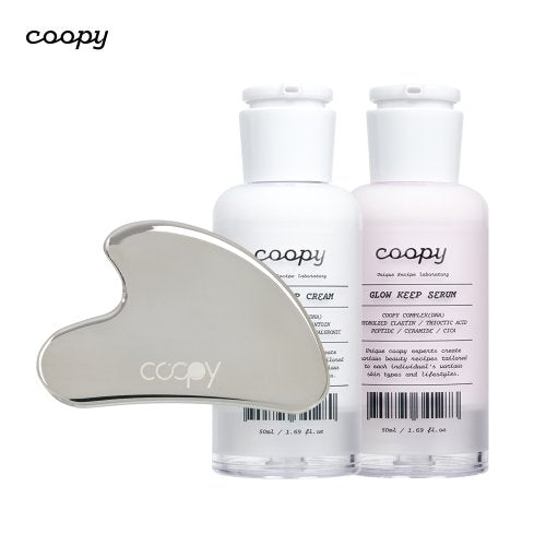 COOPY Glow Keep Water Glow Cream 50ml+Glow Keep Water Glow Serum 50ml+Heart Stainless Steel Gua Sha
