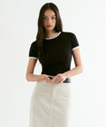 MUSINSA STANDARD WOMAN MUSINSA STANDARD WOMAN Women's Slim Crew Neck Ringer T-Shirt Black/White