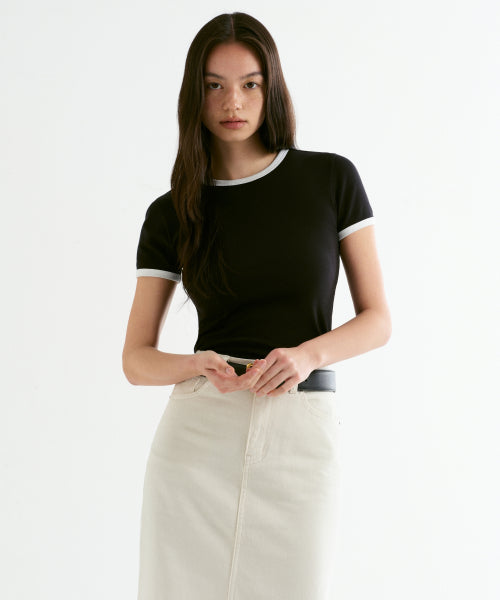 MUSINSA STANDARD WOMAN MUSINSA STANDARD WOMAN Women's Slim Crew Neck Ringer T-Shirt Black/White