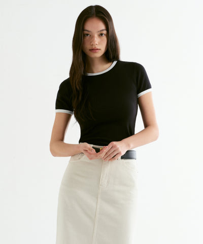 MUSINSA STANDARD WOMAN Women's Slim Crew Neck Ringer T-Shirt Black/White
