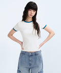 MUSINSA STANDARD WOMAN MUSINSA STANDARD WOMAN Women's Slim Crew Neck Ringer T-Shirt Cream/Blue