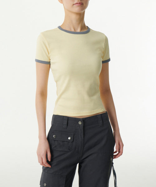 MUSINSA STANDARD WOMAN MUSINSA STANDARD WOMAN T-Shirt Slim Crew Neck [Lemon/Gray] Size M