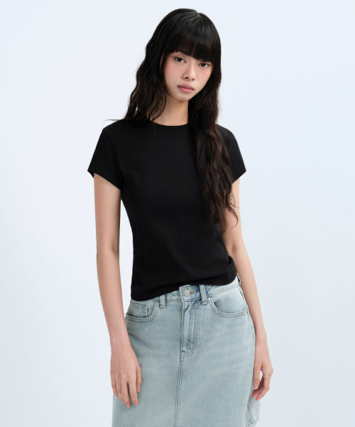MUSINSA STANDARD WOMAN MUSINSA STANDARD WOMAN T-Shirt Slim Crew Neck [Black]
