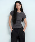 MUSINSA STANDARD WOMAN MUSINSA STANDARD WOMAN Women's Ribbed Pigment Slim T-Shirt Dark Gray