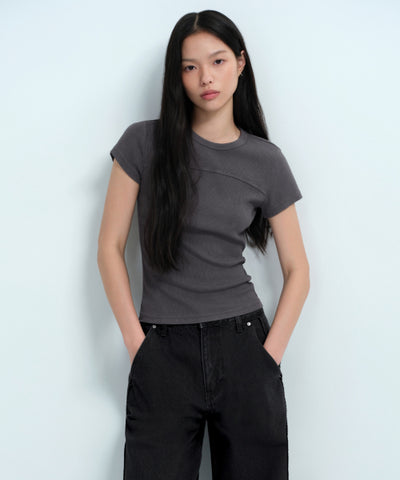 MUSINSA STANDARD WOMAN Women's Ribbed Pigment Slim T-Shirt Dark Gray