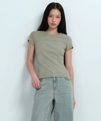 MUSINSA STANDARD WOMAN MUSINSA STANDARD WOMAN Women's Ribbed Pigment Slim T-Shirt Sage