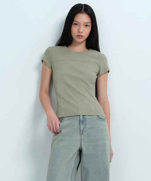 MUSINSA STANDARD WOMAN MUSINSA STANDARD WOMAN Women's Ribbed Pigment Slim T-Shirt Sage