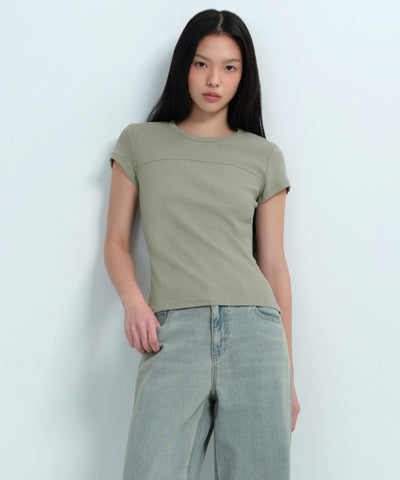 MUSINSA STANDARD WOMAN Women's Ribbed Pigment Slim T-Shirt Sage