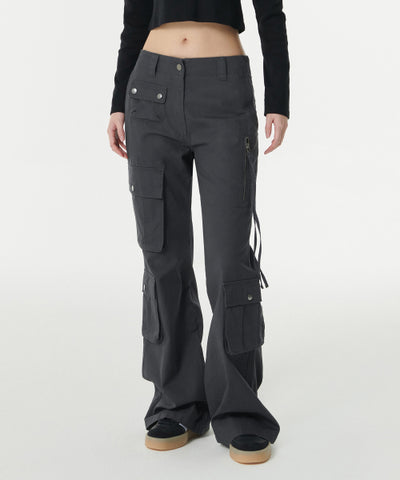 MUSINSA STANDARD WOMAN Women's Pants Semi Boot Cut Utility Cargo [Dark Gray]