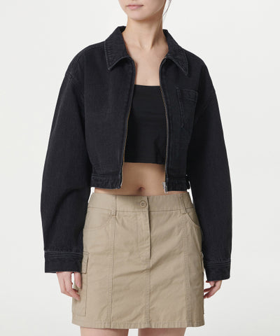 MUSINSA STANDARD WOMAN Women's Relaxed Crop Denim Zip-Up Jacket