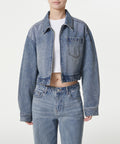 MUSINSA STANDARD WOMAN MUSINSA STANDARD WOMAN Women's relaxed crop denim zip-up jacket (light indigo)