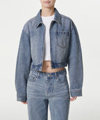 MUSINSA STANDARD WOMAN MUSINSA STANDARD WOMAN Women's relaxed crop denim zip-up jacket (light indigo)