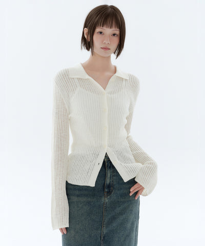 MUSINSA STANDARD WOMAN Cardigan Slim Collared [Ivory]