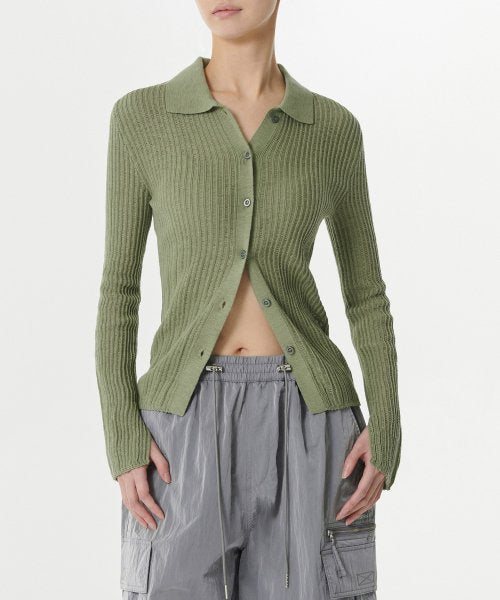 MUSINSA STANDARD WOMAN MUSINSA STANDARD WOMAN Cardigan Slim Collared [Moss]