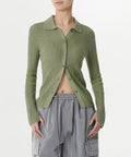MUSINSA STANDARD WOMAN MUSINSA STANDARD WOMAN Cardigan Slim Collared [Moss]